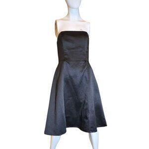 Black Satin Feel Strapless A-Line Cocktail Dress sz 8